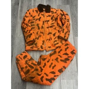 10x Camo Jacket Blaze Orange Hooded Size Large Hunting Work Coat Camouflage
